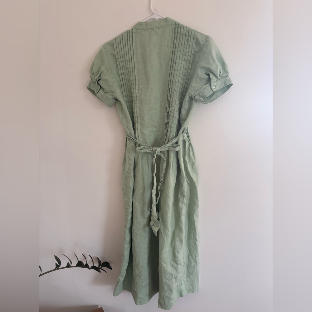 J Peterman green pintuck linen dress - Picture 5 of 6